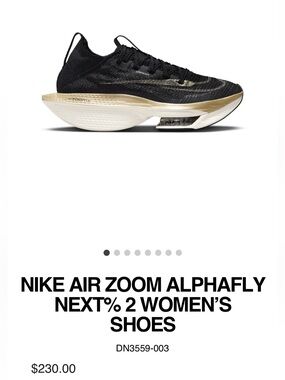 NWT Nike Air Zoom Alphafly Next% 2 — Black & Metallic Gold size 6